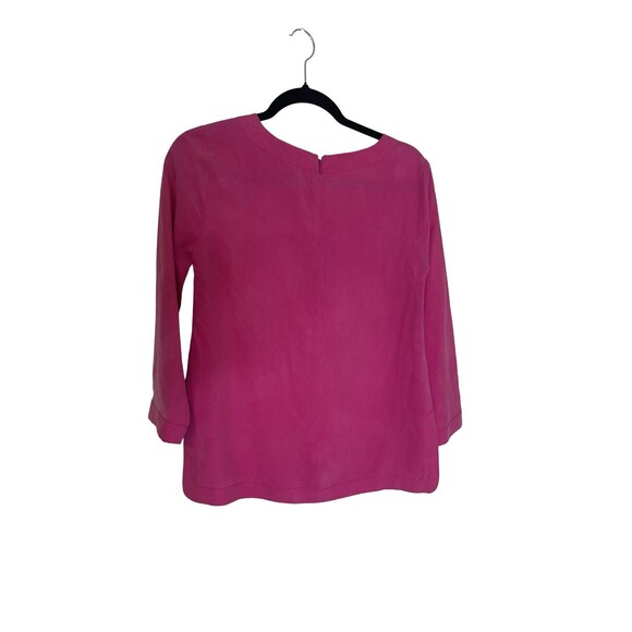 J. Crew Fuchsia Pink 100% Silk 3/4 Sleeve tunic Blouse Size 2 - Picture 3 of 9